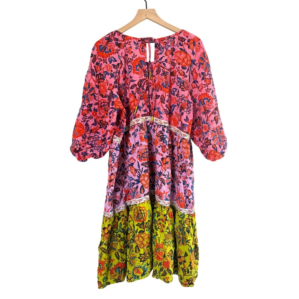 Anthropologie Floral Colorblock Tiered Dress Extra Large - Picture 2 of 9